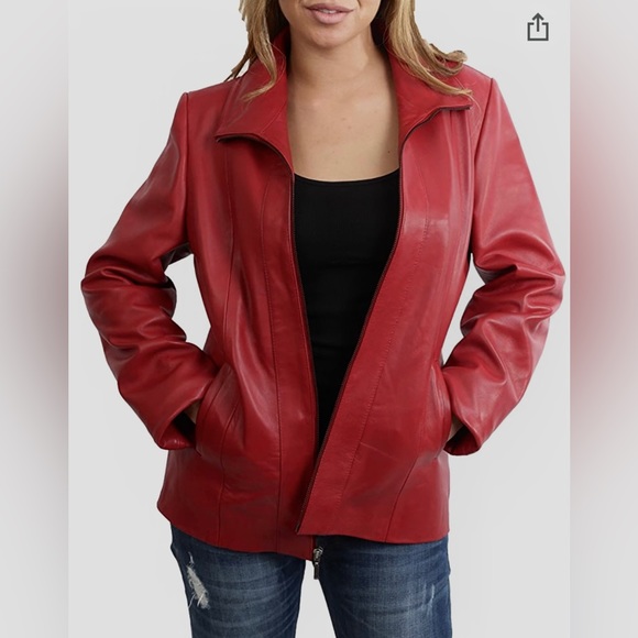 East 5th Jackets & Blazers - NWOT•East 5th Avenue 100% Leather Women’s Burgundy Zip Up Jacket